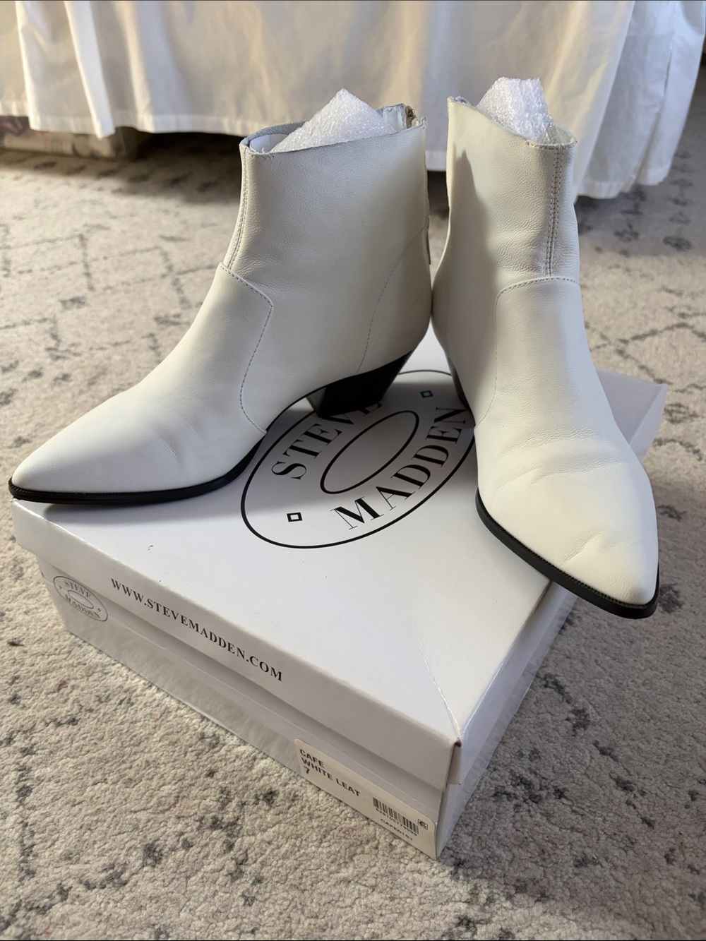 Steve Madden White Pointed Toe Ankle Booties
